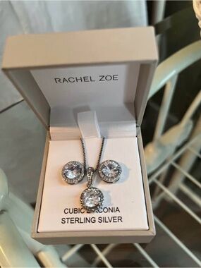 Rachel Zoe Silver Halo Cubic Zirconia Necklace and Stud Set - White